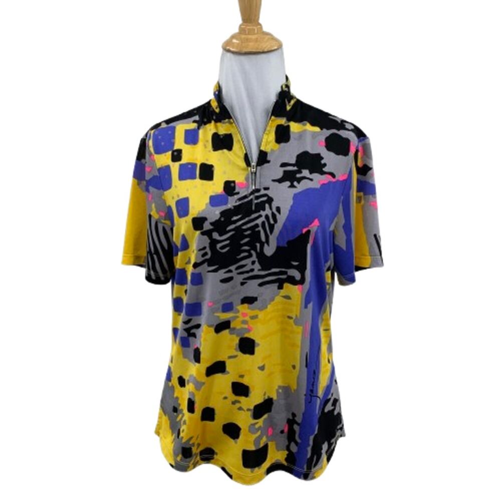 Jamie Sadock Top Womens S Small Multi Abstract Geometric Pattern 1/4 Zip Golf